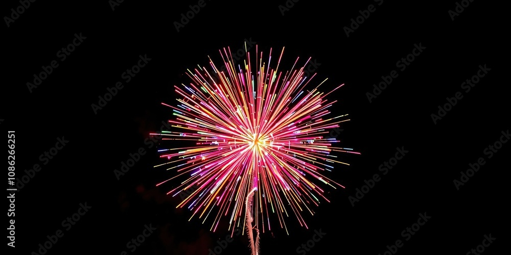 Colorful explosions of light and sound from a spherical firework exploding in mid-air, bright lights, explosion Colorful explosions of light and sound from a spherical firework exploding in mid-air, bright lights, explosion