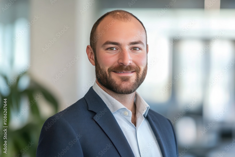 Confident businessman with a warm smile in a professional office setting, wearing a suit, representing corporate success, professionalism, and leadership. Confident businessman with a warm smile in a professional office setting, wearing a suit, representing corporate success, professionalism, and leadership.