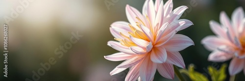 Delicate petals of an ethereal dahlia sway gently in the breeze, , soft focus