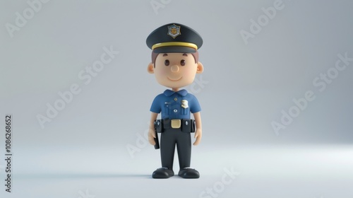 3D Minimalist Cartoon Police Officer Character