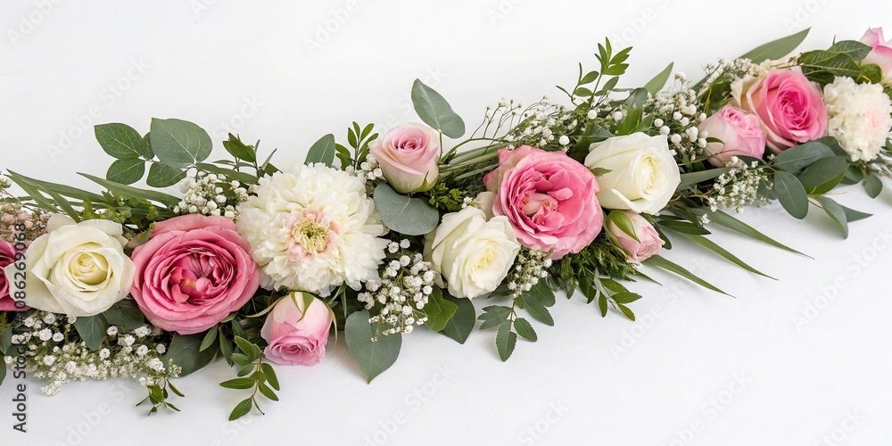 Elegant floral garland with roses peonies and baby's breath, classic design, floral garland, rose arrangement, peony, vintage elegance Elegant floral garland with roses peonies and baby's breath, classic design, floral garland, rose arrangement, peony, vintage elegance
