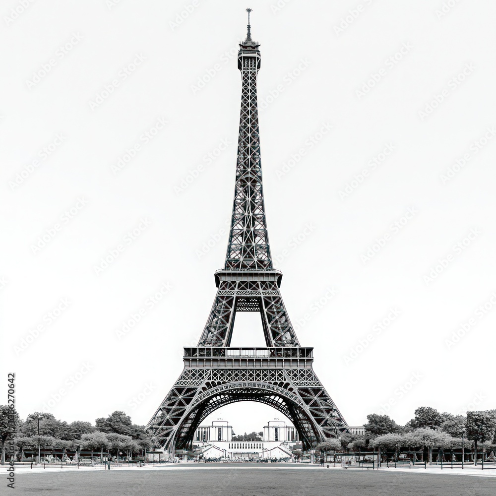 Obraz premium Iconic Black and White Eiffel Tower Isolated on Background - Paris, France Landmark