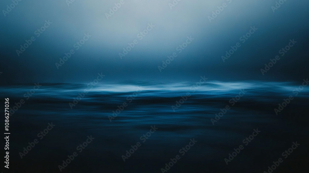 Obraz premium Calm blue ocean waves under a cloudy sky at twilight with gentle movement and serene atmosphere