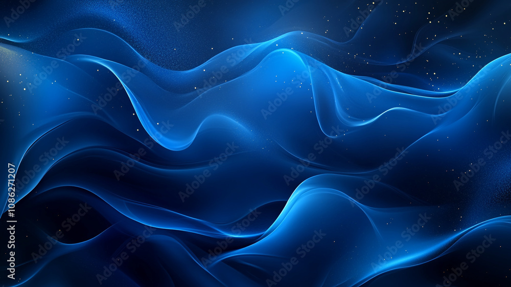 Obraz premium Blue abstract waves creating a serene and tranquil atmosphere in digital art