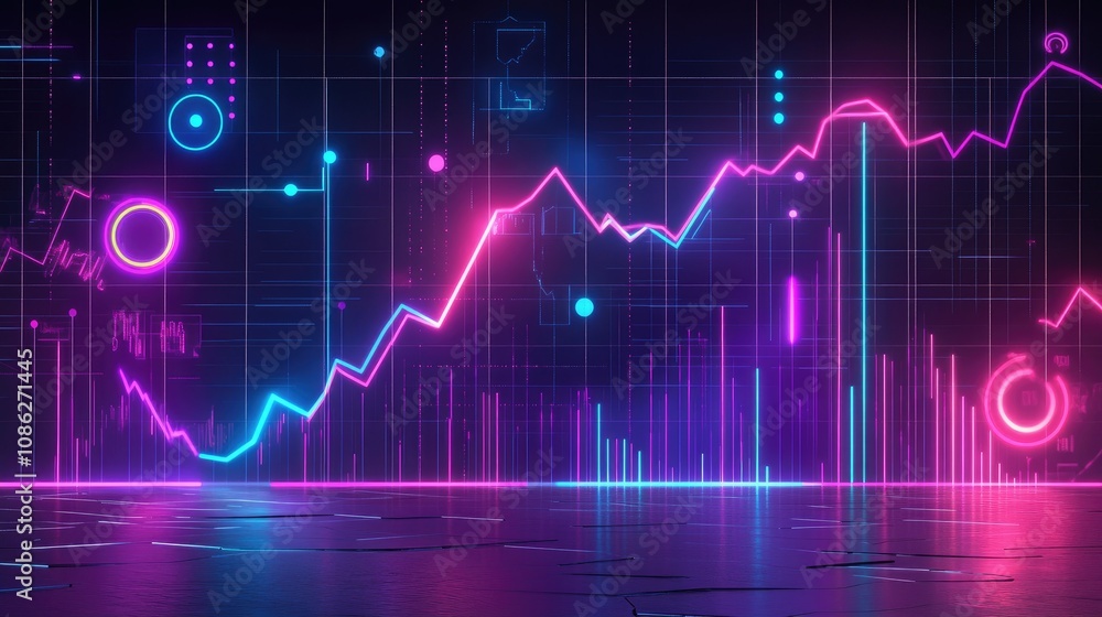 Abstract depiction of financial graphs and charts in neon colors Abstract depiction of financial graphs and charts in neon colors