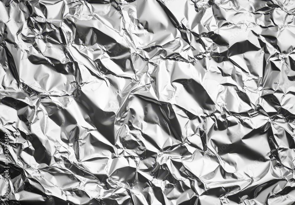 Close-up of a crumpled piece of aluminum foil, showing its texture and shine. Close-up of a crumpled piece of aluminum foil, showing its texture and shine.