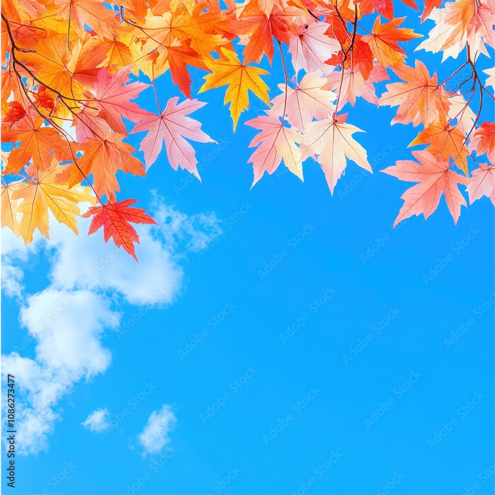 Joyful Thanksgiving Greetings with Red Maple Leaves against Blue Sky Joyful Thanksgiving Greetings with Red Maple Leaves against Blue Sky