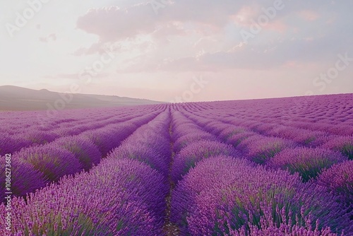 Endless Lavender Fields at Sunset: A Serene Landscape