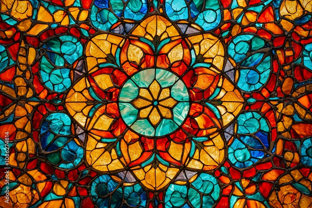 Vibrant Stained Glass Design with Intricate Floral Patterns Vibrant Stained Glass Design with Intricate Floral Patterns