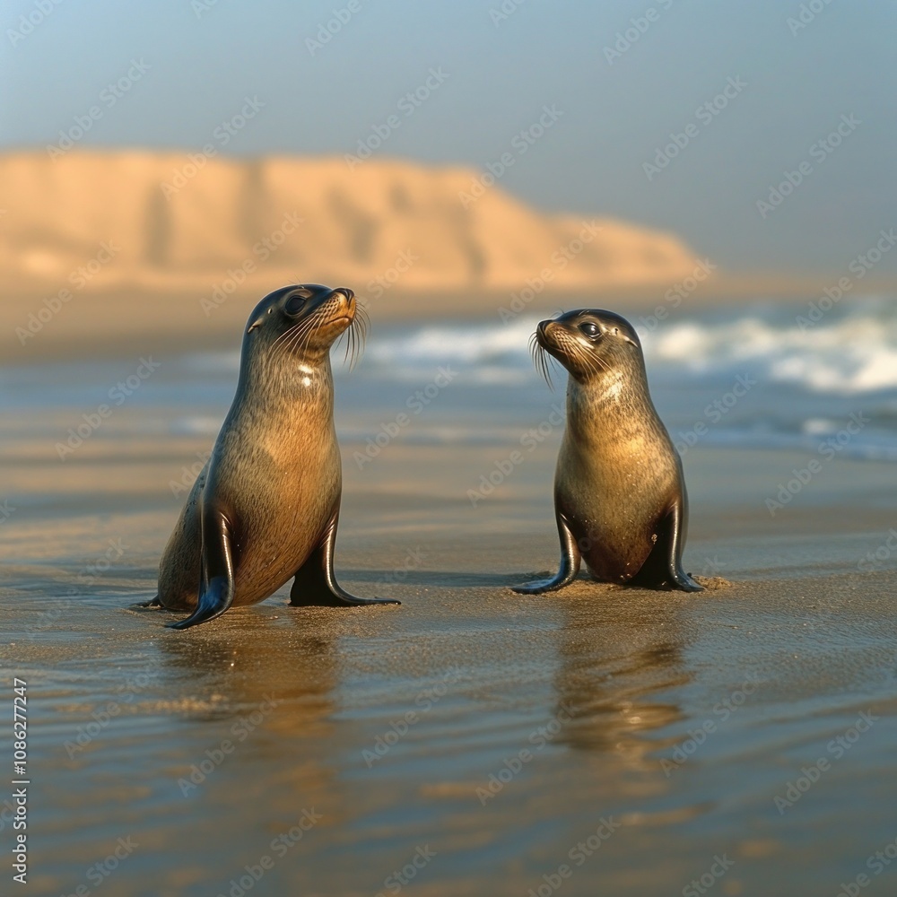 Fototapeta premium Fur Seals Resting on Cape Cross Beach, Swakopmund, Namibia's Seal Reserve in Africa