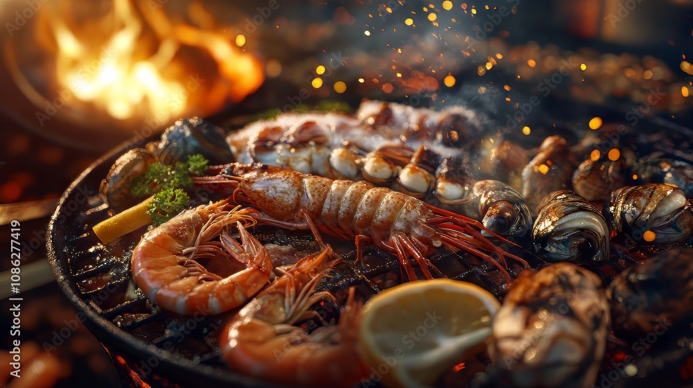 Grilled seafood platter. seafood. Ultra realistic. Photorealistic hypermaximalist advertising photography hyper realistic fine detail Grilled seafood platter. seafood. Ultra realistic. Photorealistic hypermaximalist advertising photography hyper realistic fine detail