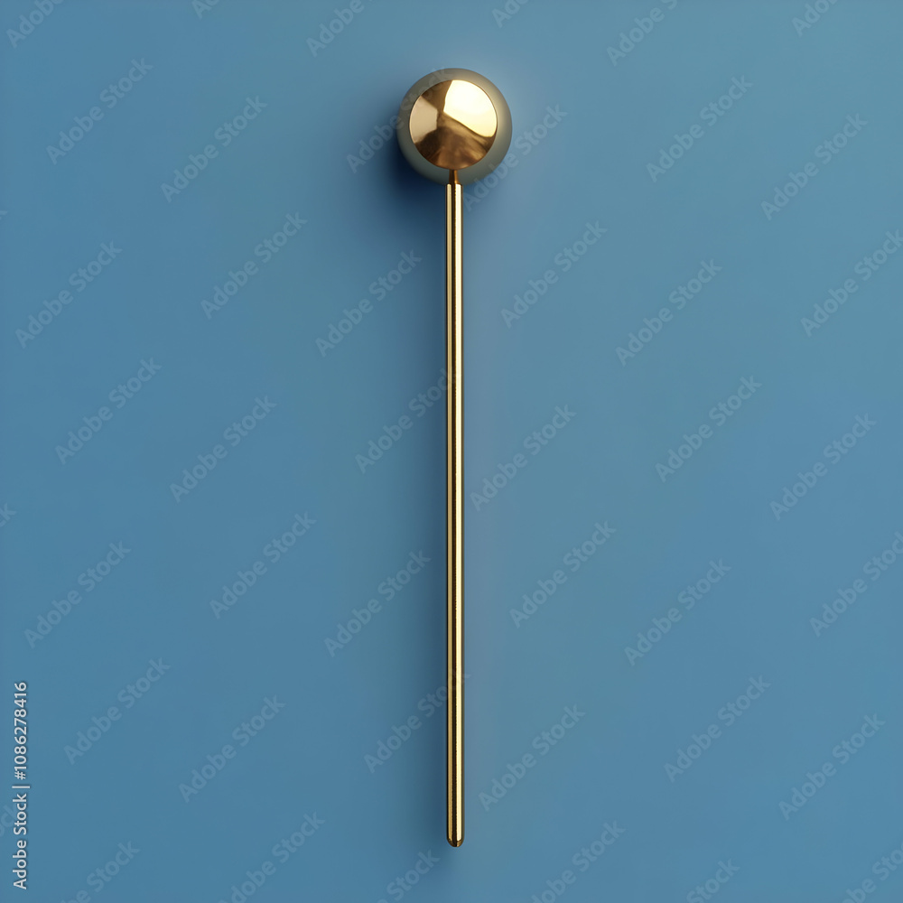 3D Render Gold Sphere and Rod on Blue Background 3D Render Gold Sphere and Rod on Blue Background