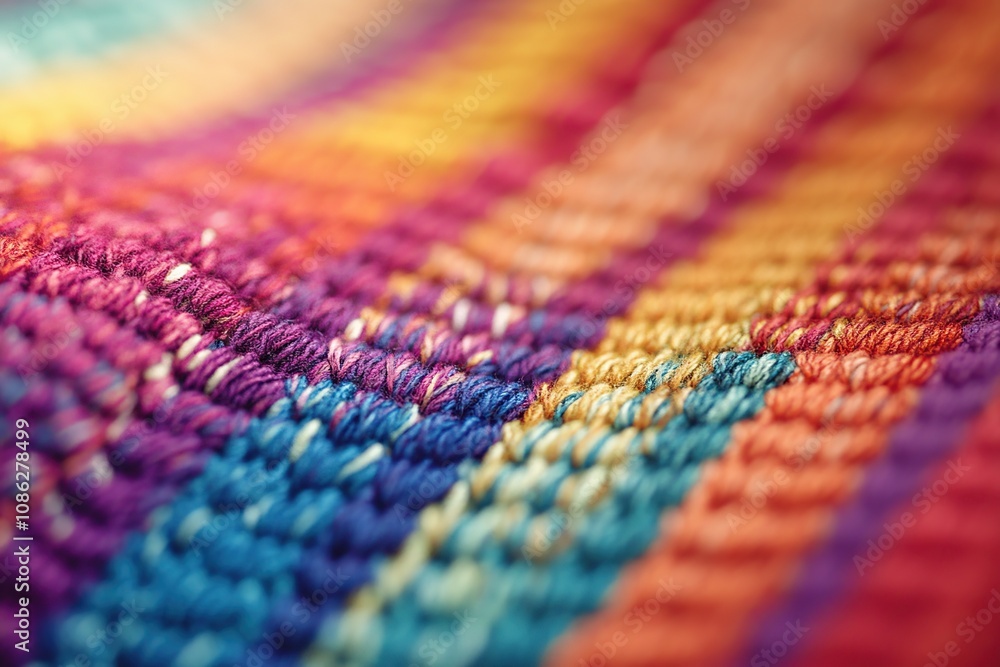 Close-up of colorful, woven fabric with a soft, blurred background. Close-up of colorful, woven fabric with a soft, blurred background.