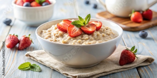 Bowl of plain oatmeal porridge, a healthy vegan breakfast option with whole grain oats , vegan, vegetarian, breakfast, food