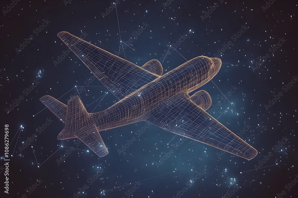 3D Illustration Airplane Space Stars Night Sky Travel Technology 3D Illustration Airplane Space Stars Night Sky Travel Technology