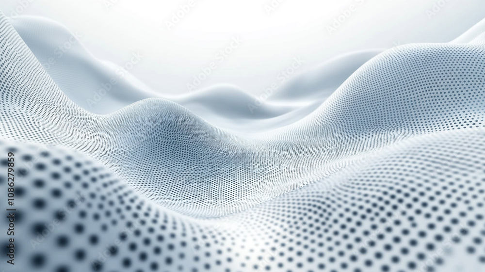 Soft flowing undulating abstract landscape with dots in shades of white and gray tones Soft flowing undulating abstract landscape with dots in shades of white and gray tones