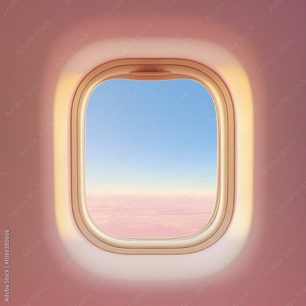 Inside View: Five Airplane Windows with Flight Concept Frames Isolated on Background Inside View: Five Airplane Windows with Flight Concept Frames Isolated on Background