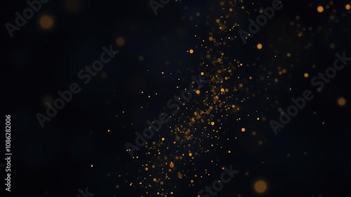 Sparkling gold dust particles suspended in mid-air against a dark abstract background, metallic, abstraction, luxury