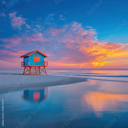 Coronado Beach Sunset: Lifeguard Tower and Seagulls in San Diego, California