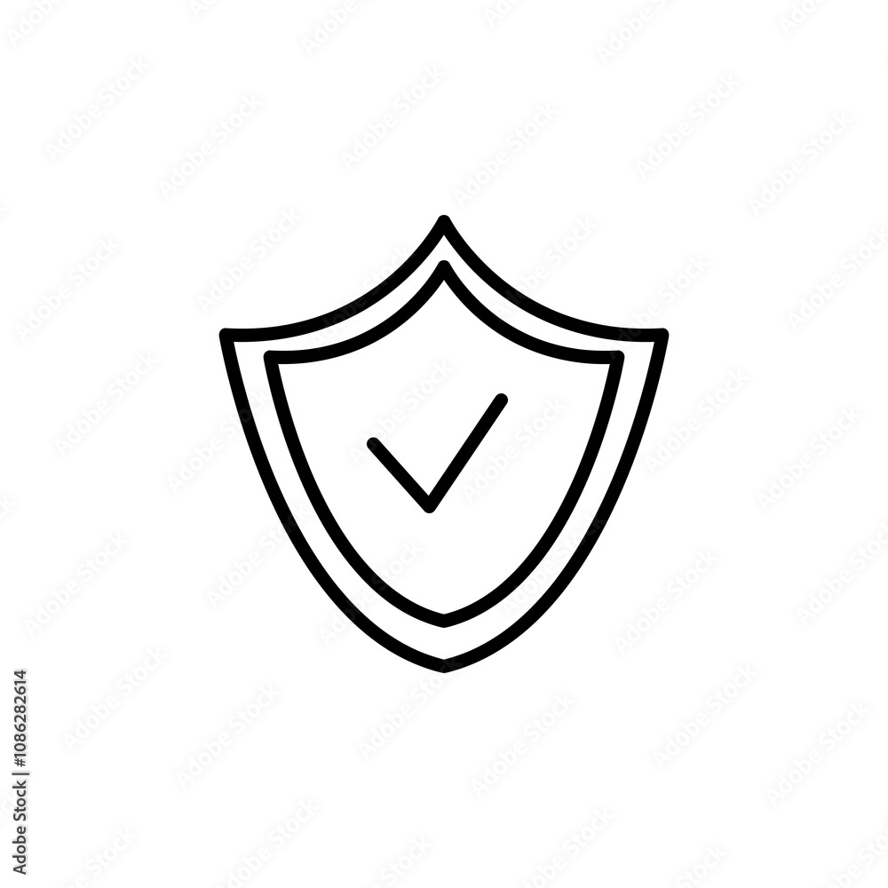 Shield with check mark line icon, simple flat black trendy style illustration for web and app..eps Shield with check mark line icon, simple flat black trendy style illustration for web and app..eps