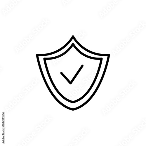 Shield with check mark line icon, simple flat black trendy style illustration for web and app..eps