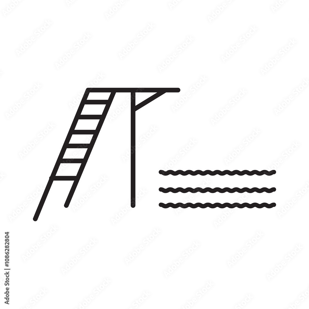 Swimming pool jump board line icon. Jump board outline simple illustration for web and app..eps Swimming pool jump board line icon. Jump board outline simple illustration for web and app..eps