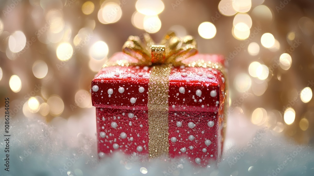 A vibrant red gift box adorned with a shimmering gold bow, exuding a festive spirit and anticipation for celebration and surprise. A vibrant red gift box adorned with a shimmering gold bow, exuding a festive spirit and anticipation for celebration and surprise.
