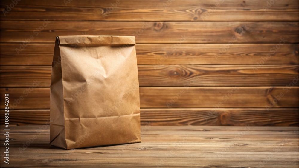 A simple brown paper bag sitting on a wooden table , eco-friendly, recyclable, grocery, packaging, craft, natural, plain A simple brown paper bag sitting on a wooden table , eco-friendly, recyclable, grocery, packaging, craft, natural, plain