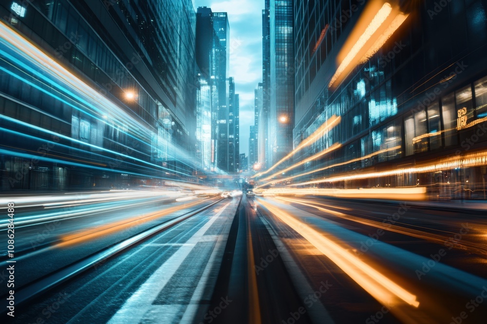 A long exposure shot of a busy city street at night, showing streaks of light from traffic. A long exposure shot of a busy city street at night, showing streaks of light from traffic.