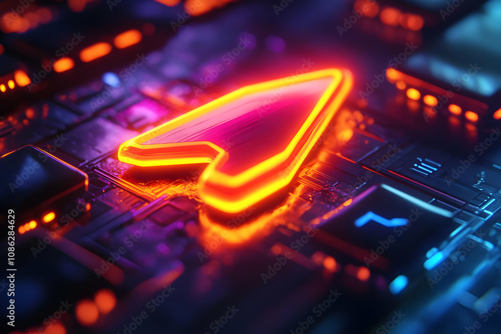 3D Illustration - Neon Cursor on Circuit Board 3D Illustration - Neon Cursor on Circuit Board