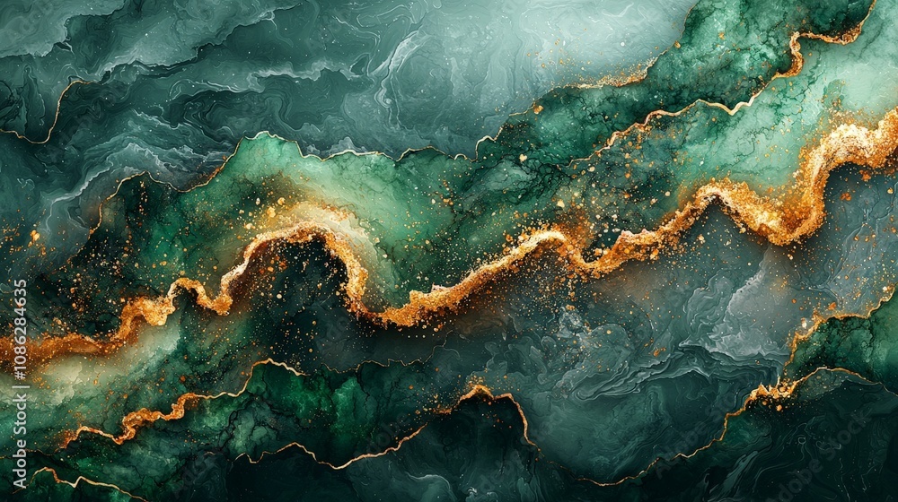 Abstract swirling pattern with green, gold, and dark hues, resembling natural textures. Abstract swirling pattern with green, gold, and dark hues, resembling natural textures.