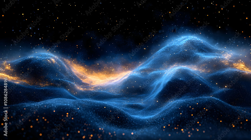 Abstract Background - Blue and Gold Particle Waves Abstract Background - Blue and Gold Particle Waves