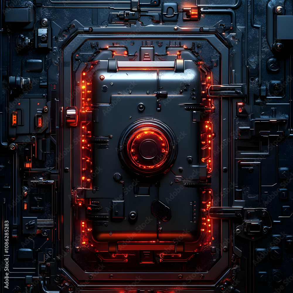 3D Render Dark Sci-Fi Panel Futuristic Technology Red Glow 3D Render Dark Sci-Fi Panel Futuristic Technology Red Glow