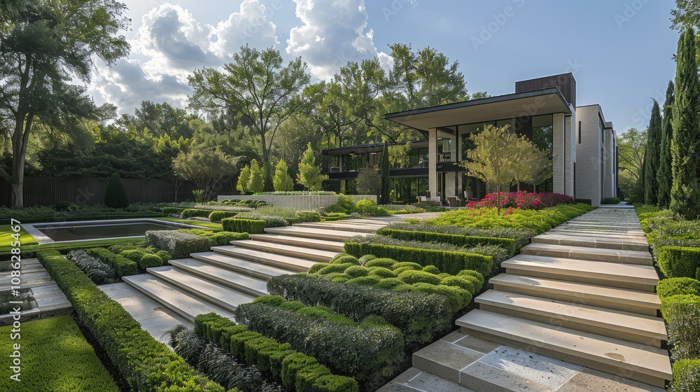 Outdoor minimalist garden with sleek, geometric pathways Outdoor minimalist garden with sleek, geometric pathways