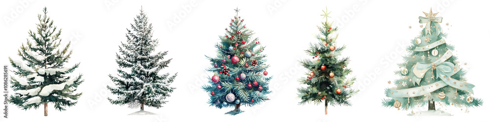 Christmas tree watercolor png cut out element set Christmas tree watercolor png cut out element set