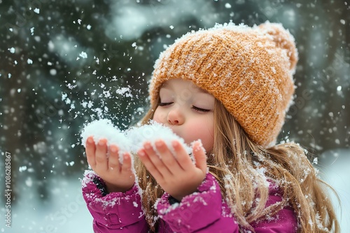 girl blowing snow. Generative AI