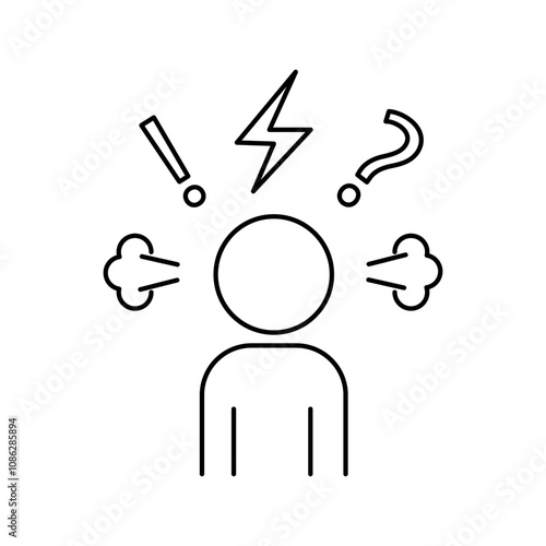Angry person icon. Frustration vector illustration. Stress emotion symbol. Simple line art.