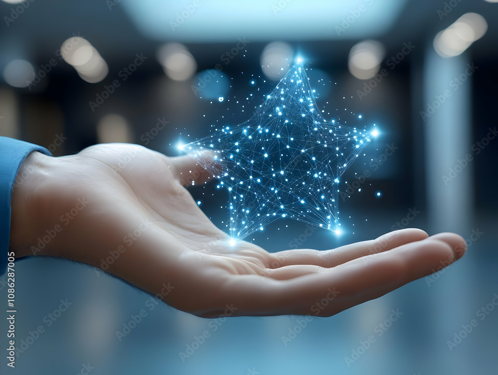 3D Illustration - Hand Holding a Glowing Star Made of Network Connections 3D Illustration - Hand Holding a Glowing Star Made of Network Connections