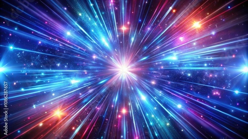 Wallpaper Mural Cosmic hyperspace background with neon glowing abstract rays and stars in motion, , Speed of light, stars, neon, abstract, glowing Torontodigital.ca