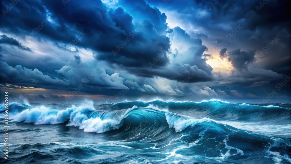 Rough blue ocean waves under a dark stormy sky, ocean, waves, stormy, dark, blue, water, nature, weather, dramatic Rough blue ocean waves under a dark stormy sky, ocean, waves, stormy, dark, blue, water, nature, weather, dramatic