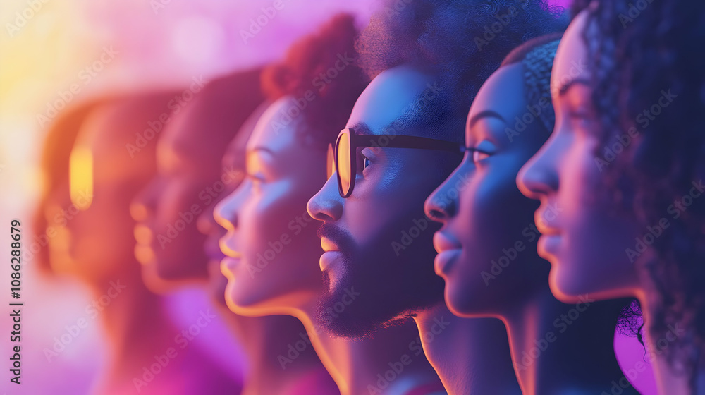 3D Illustration Diverse Faces Hopeful Future 3D Illustration Diverse Faces Hopeful Future