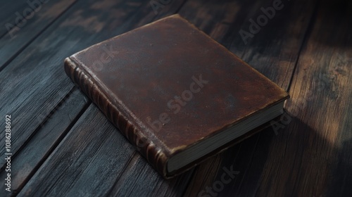 Old Leather-Bound Book on Wooden Surface