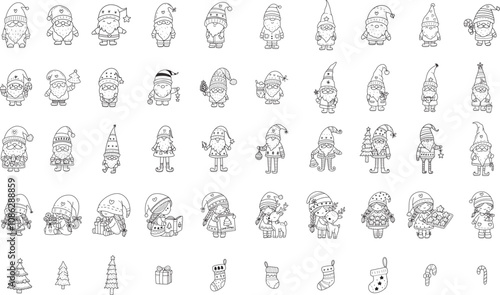 Gnome Christmas cartoon set Big collection of decorative for merry christmas,x mas, kids,baby characters, card,hand drawn, cartoon style.vector