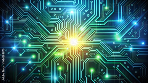 Circuit board visual effects with glowing lines and digital elements, technology, circuit, board, visual, effects