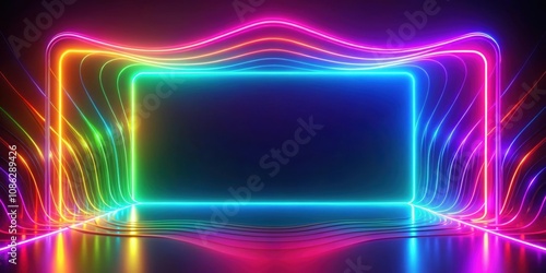 Abstract neon background with colorful glowing lines , neon, render, abstract, minimalist, geometric, wallpaper