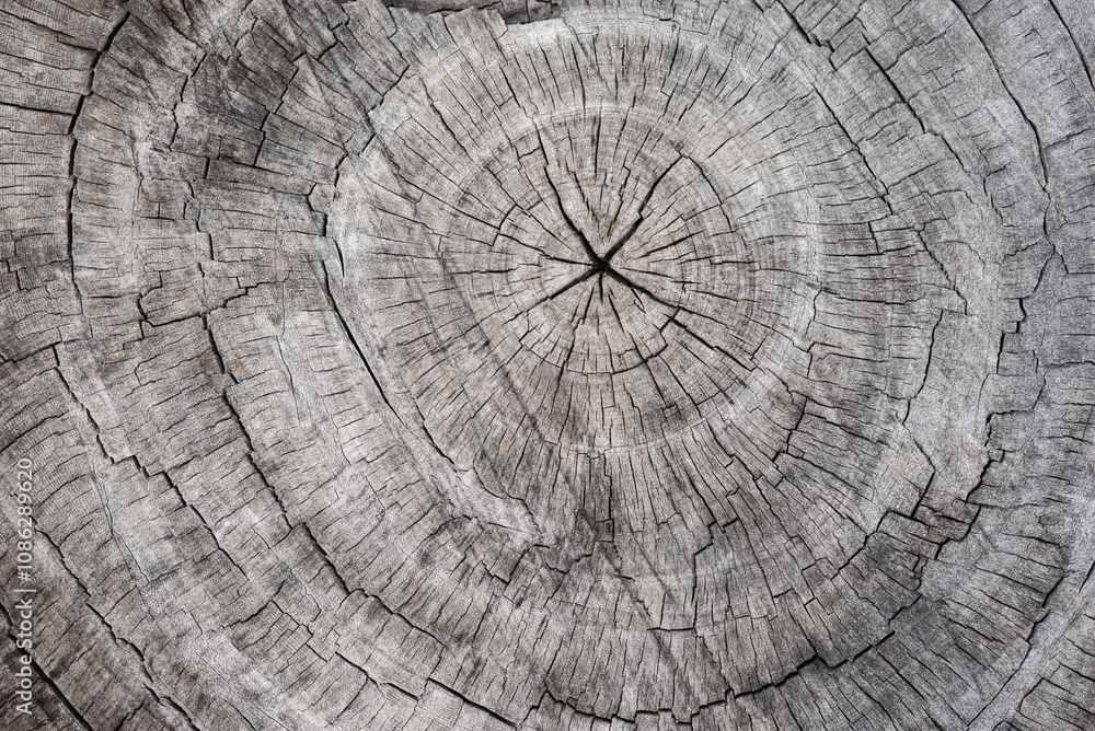 Fototapeta premium Cross section texture of gray wood tree for retro vintage style design background