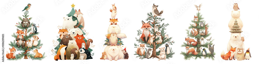 Obraz premium Christmas tree png cut out element set