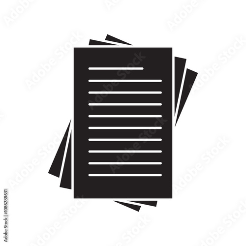 Document papers pile icon, vector flat black simple illustration for web and app,.eps