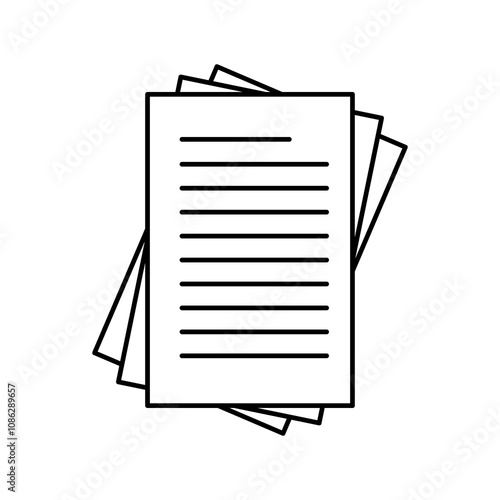 Document papers pile line icon, vector flat black simple illustration for web and app..eps