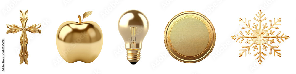 Golden Christmas object png cut out element set Golden Christmas object png cut out element set
